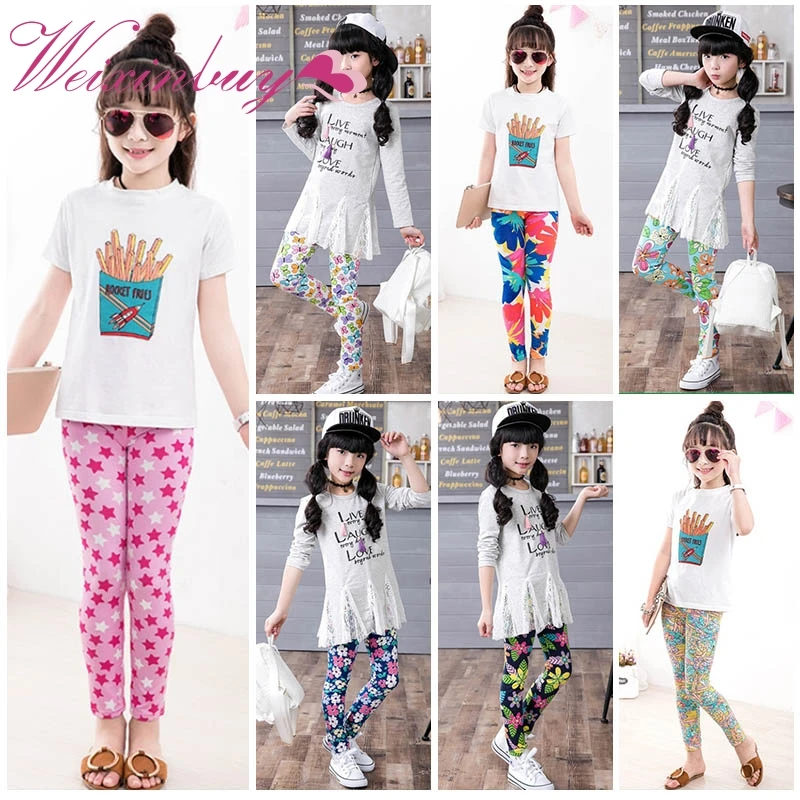 Children Kids Girls Leggings Pants Flower Floral Printed Elastic Long Trousers 2-14Years Old Kids Girl Leggings