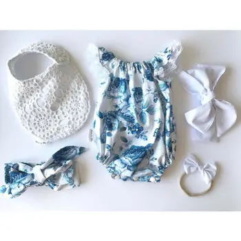 

Newborn Baby Girls Floral Clothes Jumpsuit Sunsuit Outfits Headdress Set