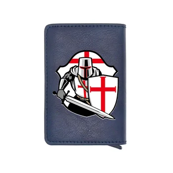 

Classic Fashion Blue Knights Templar Crusader Digital Printing Leather Aluminium Credit Card Wallet Charm Men Women Small Purse