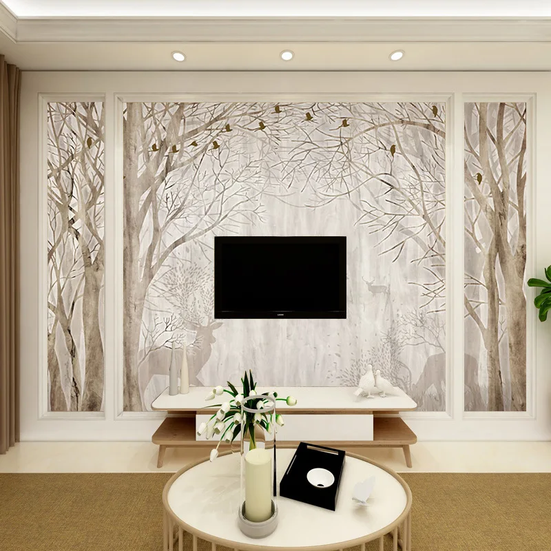 

Northern European-Style Elk Natural Forest Customize the Murals Bedroom Living Room Television Background Wall 3D Seamless Wallp