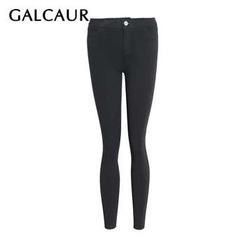 

GALCAUR Korean Pencil Pants Female Black Knitting Elastic High Waist Pocket Autumn Ladies OL Style 2020 Fashion New Clothing