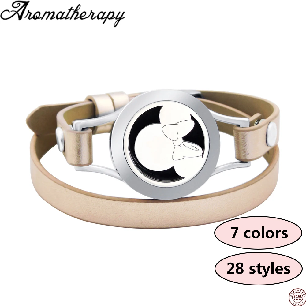 

Double Loop Leather Bracelet Stainless Steel Bracelet Aromatherapy Essential Oil Diffsuer Locket Bracelet Bangles Gift For Women