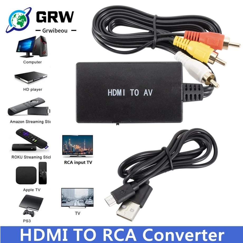 HDMI to AV Converter Video Audio Adapter Supports PAL/NTSC Compatible for Apple TV DVD Blu-ray Player HD Box ect | Электроника