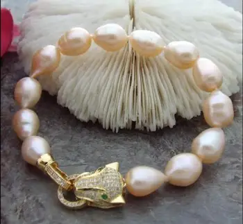 

HOT HUGE AAA 11-13MM South Sea Pink Pearl Bracelet 7.5-8 Inch Leopard Clasp