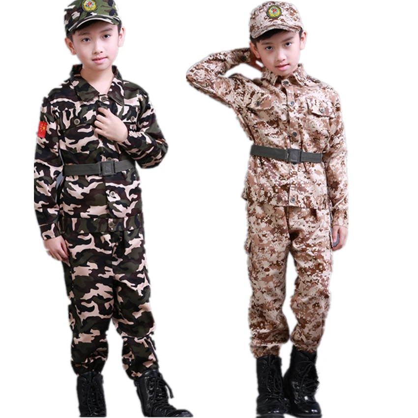 

Children's Military Clothing Kids Army Military Uniform Scouting School Training Camouflage Long Sleeve Coat+Pants+Hat+Belt Sets