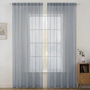 

Grey Solid Tulle Curtains Window Screening Curtain for Bedroom kitchen Sheer Voile Curtain Blinds Drapes Window Treatments Door