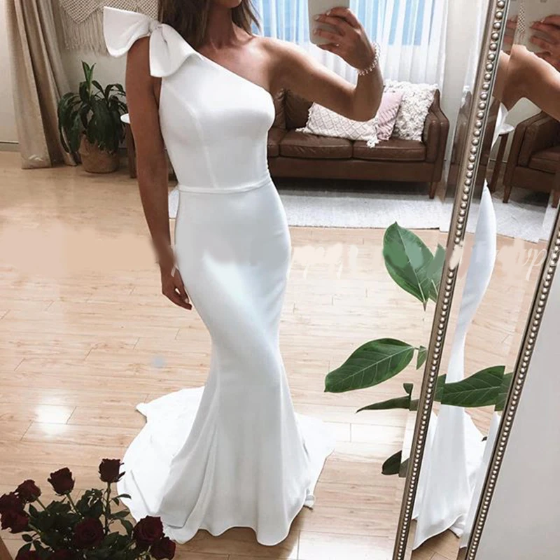 Vestidos de Noche largos sencillos para mujer, vestido de de satén blanco, con un elegante de sirena, 2019|Vestidos de noche| -
