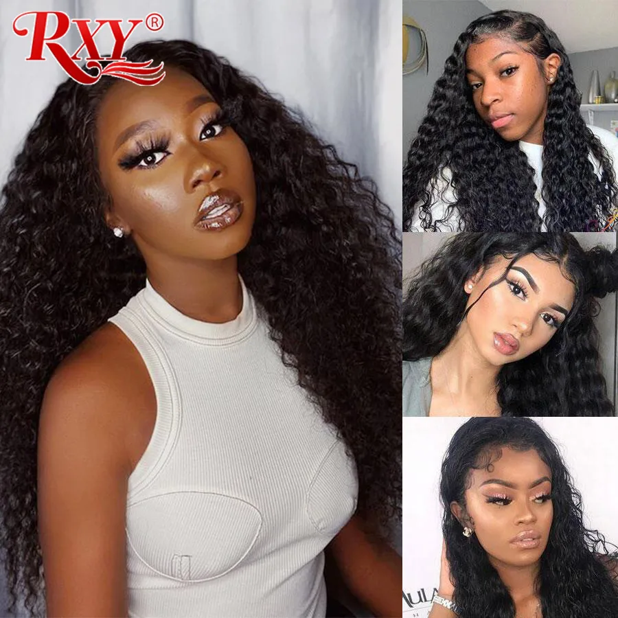 RXY Deep Curly Human Hair Wig 250 Density Lace Front Wig 360 Human Hair Lace Frontal Wigs For Black Women Remy 4x4 Closure Wig