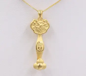 

New Pure 24K Yellow Gold Three-dimensional Pendan 40x13mm RuYi 1.95g NO Necklace