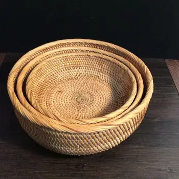 

3PCS/Set Woven Seagrass Basket Of Straw Wicker For Home Table Fruit Bread Towels Small Kitchen Storage Container Set