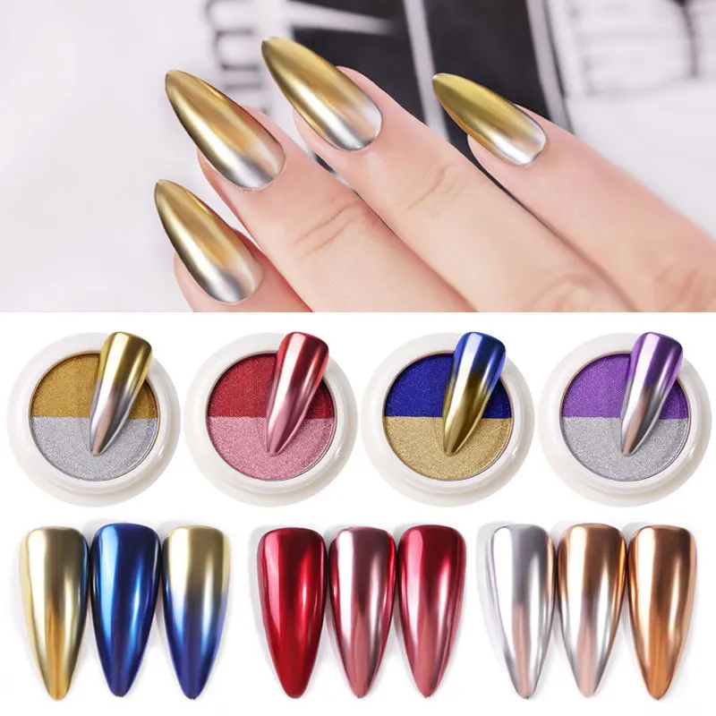 

1 Box Dual Colors Solid Magic Mirror Nail Powder Nail Glitter Laser Powder Two-color Gradient Mirror Effect DIY Nails Decoration