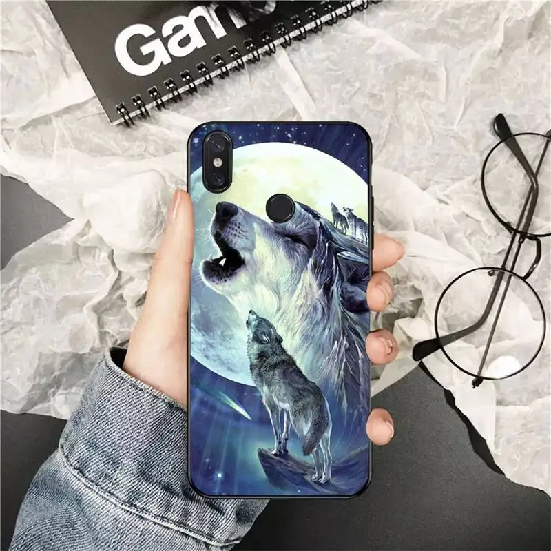 xiaomi leather case glass Yinuoda Moon roaring wolf TPU black Phone Case Cover Hull for Xiaomi Redmi 5plus 5A 6 6A 7 7A Note 7 8 8T 8Pro cases for xiaomi blue Cases For Xiaomi