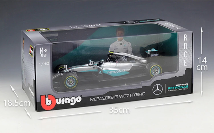 BBurago литье под давлением 1:18 Масштаб симулятор Mercedes Benz W07 Формула одна модель автомобиля Металл F1 гоночный автомобиль сплав игрушечный автомобиль для коллекции