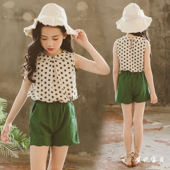 

Girls Summer Clothes Set 2020 Teenage Girls Clothing 8 9 10 11 12 14 Years Big Girls Outfits Kids Teens Dot Shirt + Shorts Suits