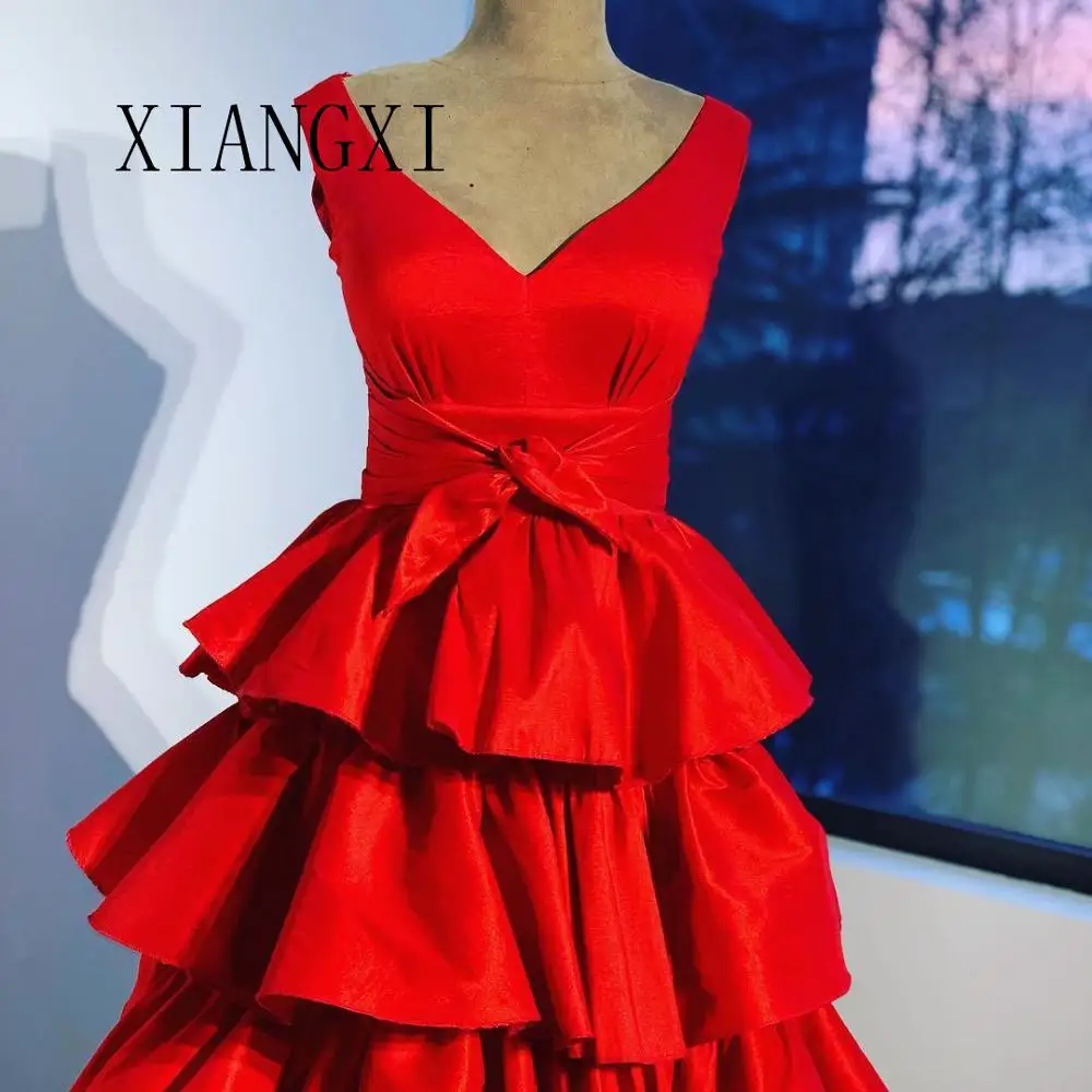 Vestido de festa Красное Атласное Вечернее Платье С v-образным вырезом без рукавов длиной до пола длинное вечернее платье платья Robe de soiree Vestido