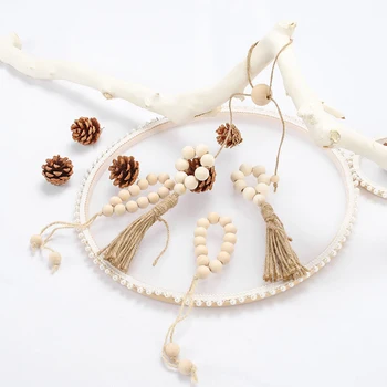

4Pcs Handmade Wood Beads Garland Napkin Rings Holder With Tassels For Weddings Party Home Hotel Decor Table Dinner Decoration