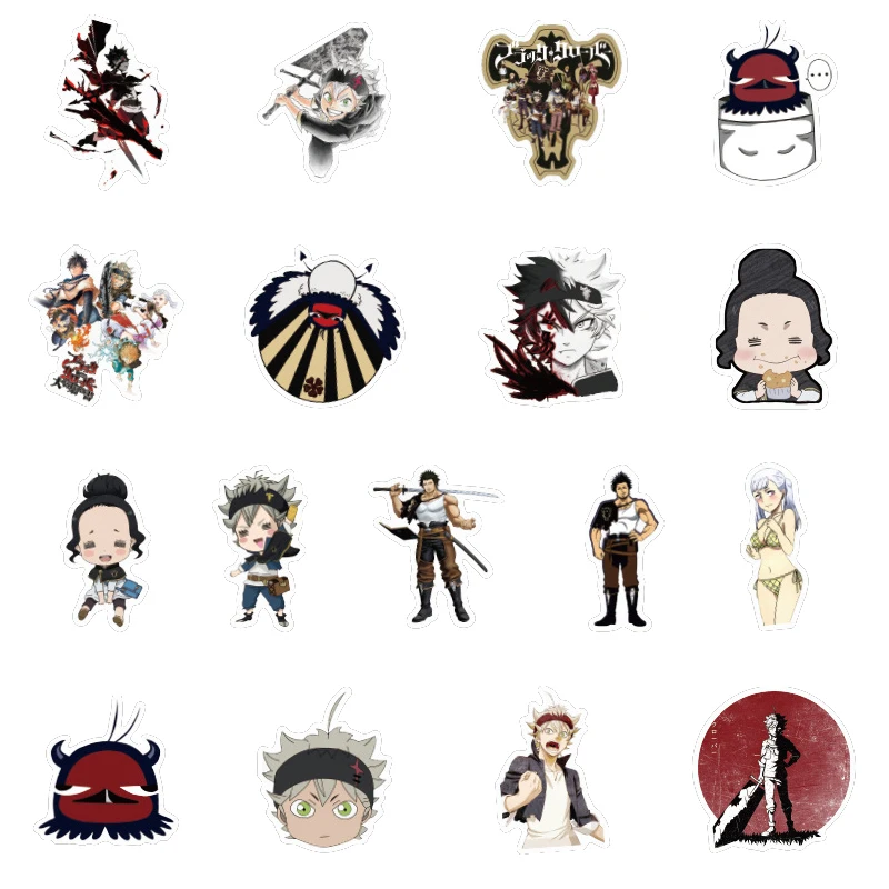 50pcs lot black clover stickers asta yuno japan anime pegatina for kids diy guitar laptop ps4 skateboard suitcase sticker stickers aliexpress