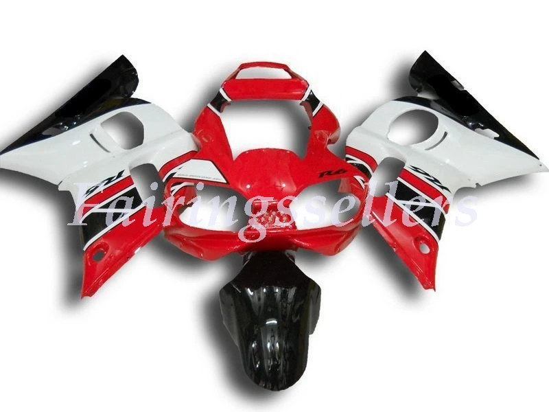 3 бесплатные подарки ABS обтекатель комплект подходит для YAMAHA YZF-R6 1998 1999 2000 2001 2002 Полный обтекатели на заказ черный глянец красные наклейки - Цвет: Red and White