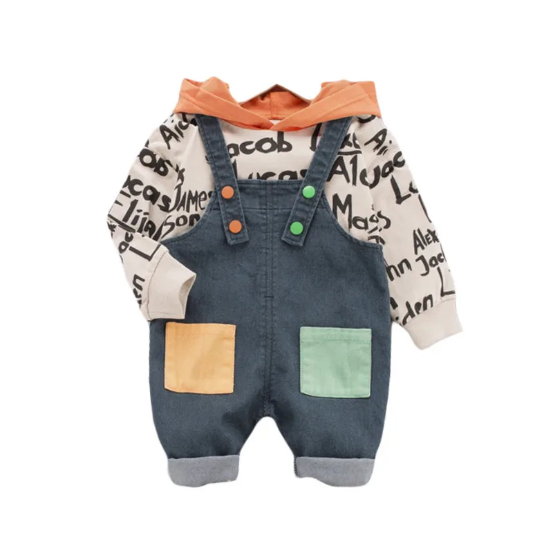 

New Autumn Baby Girl Clothes Children Boy Cotton Letter Hooded T Shirt Overalls 2Pcs/set Toddler Fashion Costume Kids Tracksuit