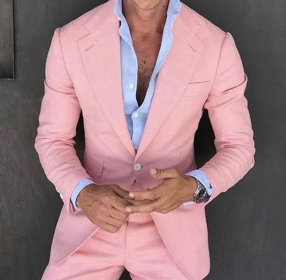 

Pink Mens Suits With Pants Slim Fit Wedding Suits For Men Formal Tuxedo Costume Homme Mariage Summer Beach 2 Piece Suit Men