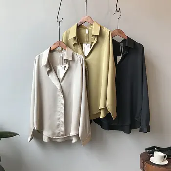 

Spring 2020 New Temperament Satin Blouse Shirt Female Long Sleeve Shirt