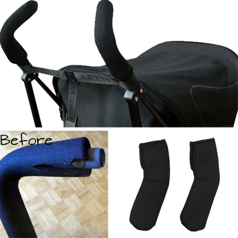 

New 1 Pair Black Neoprene Baby Stroller Grip Cover Carriages Poussette Armrests Handle Protector Cover For Stroller