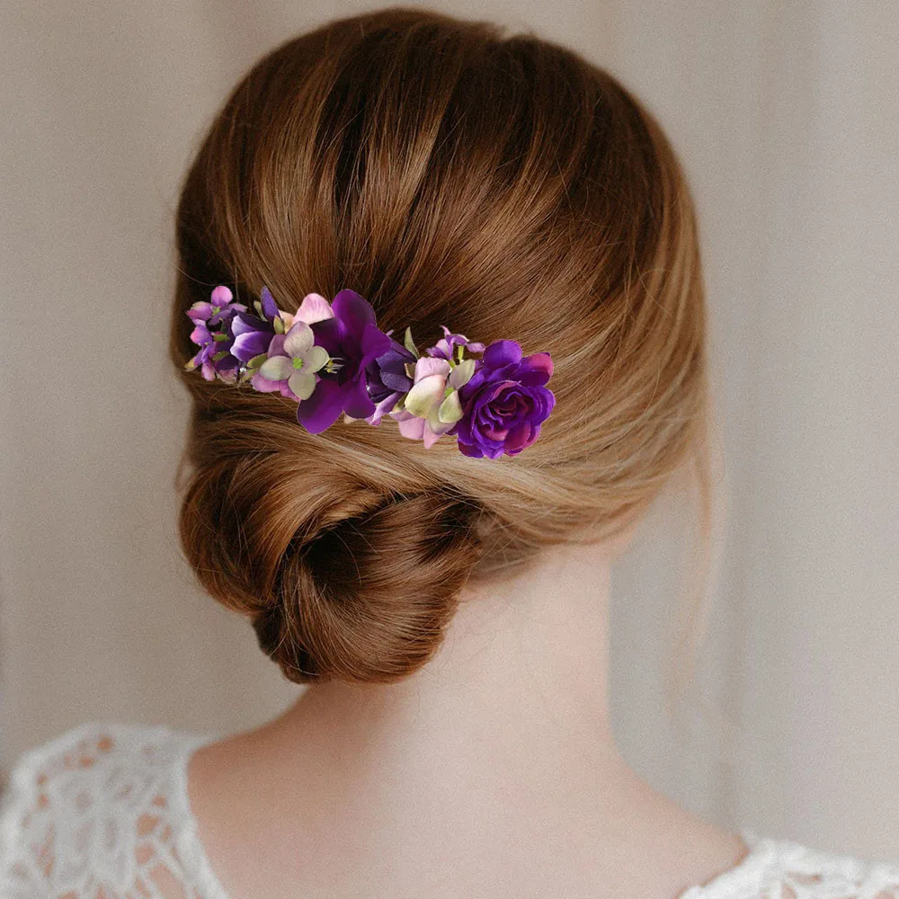 bun lavender wedding hair accessories Haimeikang Women Flower Hair Combs Fashion Ponytail Hairpins For Girls  Wedding Hair Accessories Princess Chic Hair Combs AliExpress 200000297