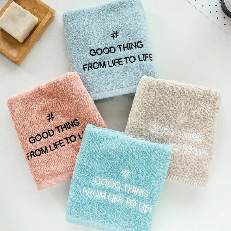 

34x75cm 100% Cotton Plain Candy Color Hotel Travel English Embroidery Hand Towel Soft Comfortable Family Bathroom Bath Towel