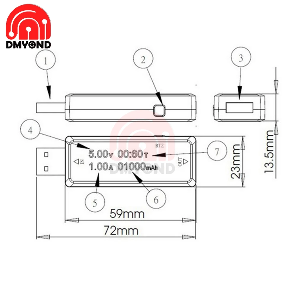 USB ЖК дисплей тестер текущего напряжения ёмкости фотометра батареи Вольтметр