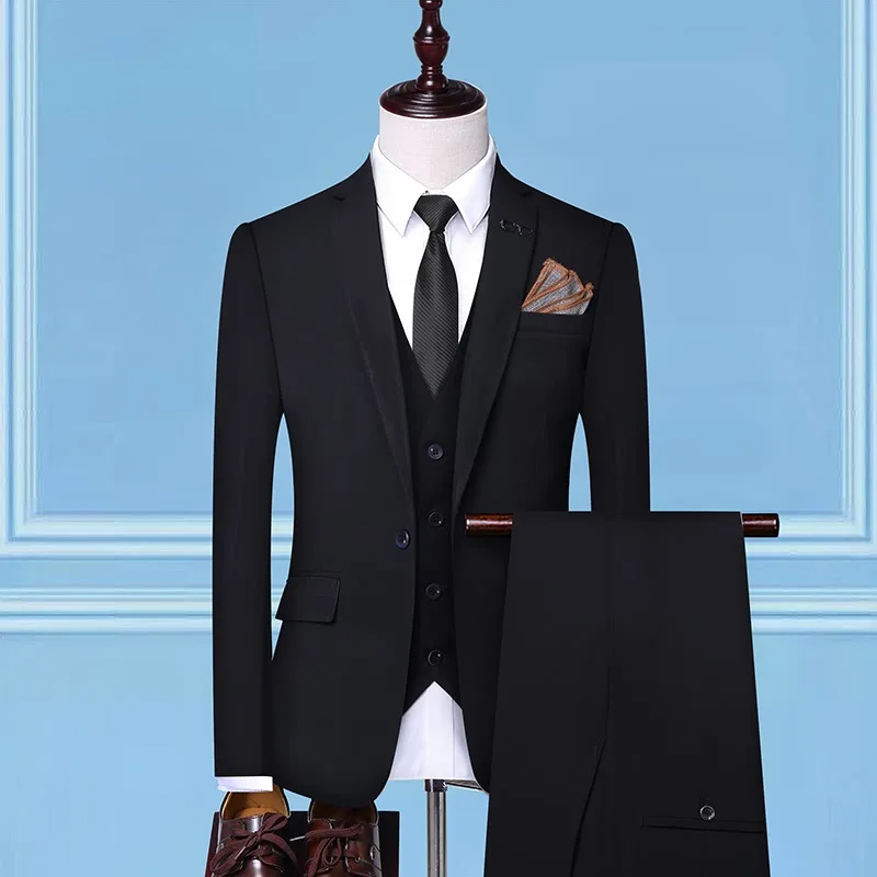 Весенний костюм, Молодежный джентльменский Комплект из трех предметов, деловой корейский стиль, приталенный костюм, брюки