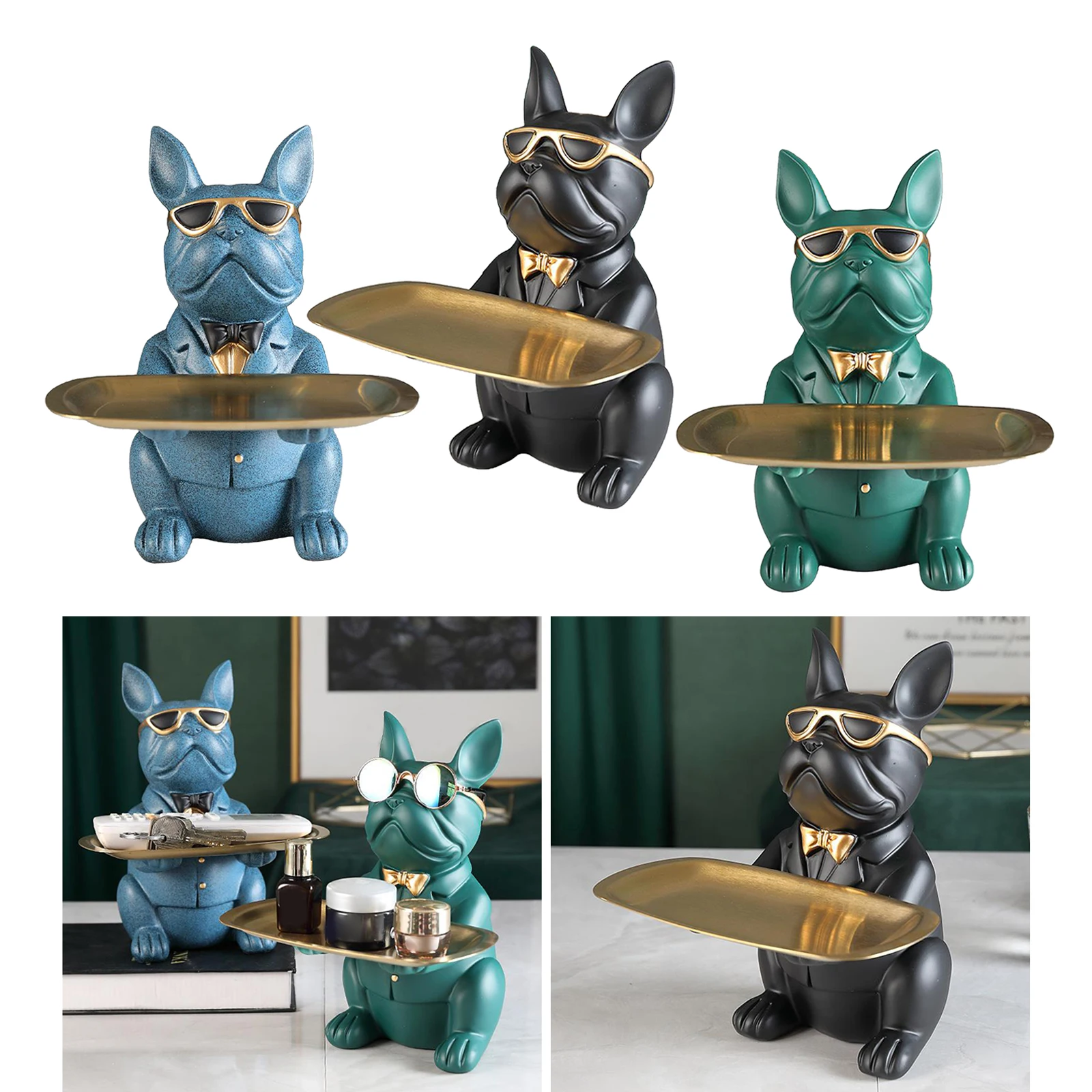 Cool Dog Figurine Bulldog Shape Tray Coin Bank Home Decoration Ornament Resin Cool Dog Figurine Bulldog Shape Tray Coin Bank Home Decoration Ornament Resin