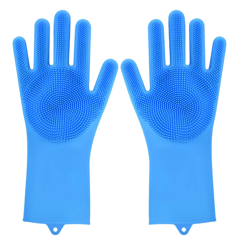 blue Glove 2 шт латексные перчатки для мытья посуды, силиконовые перчатки для скруббера, экологически чистые домашние перчатки для уборки дома, перчатки для ухода за домашними животными, губка - Цвет: blue Glove