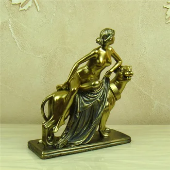 

Antique Finishing Goddess Sculpture Decoration Art and Craft Ornament on Panther Statuette Handmade Resin Nude Female Character