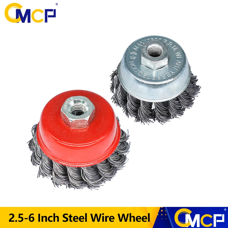 CMCP 앵글 그라인더용 나사 트위스트 매듭 와이어 휠 컵 브러시, 스틸 와이어 브러시, M14, M10, 2.5 인치, 3 인치, 4 인치, 5 인치, 6 인치