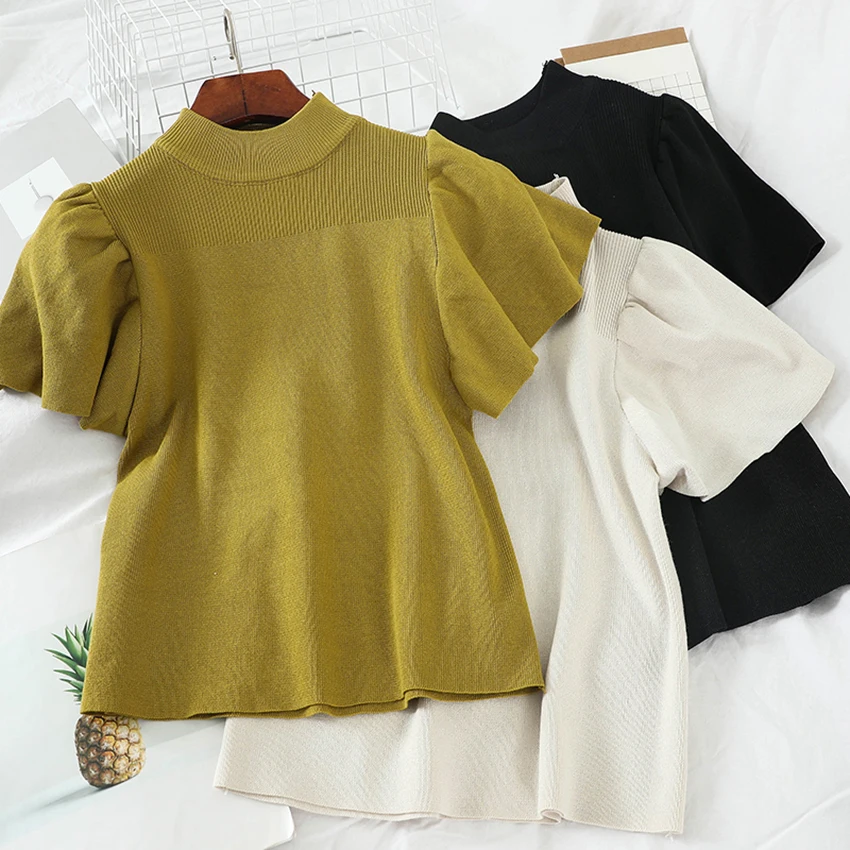 Atasan Rajutan Musim Semi 2020 Kaus Lengan Pendek Wanita Kaus Oblong Rajutan Musim Gugur Mode Korea Kaus Oblong Pakaian Rajut Kaus Wanita T Shirt Aliexpress