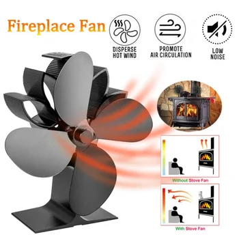 

Black 4 Blades Heat Powered Stove Fan Log Wood Burner Ecofan Quiet Home Fireplace Fan Efficient Heat Distribution