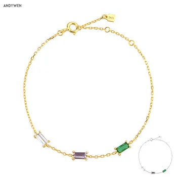 

ANDYWEN 2020 New 925 Sterling Silver Gold Three Color Zircon Charms Bracelet Chain 18cm European Jewelry Fashion Party Jewels