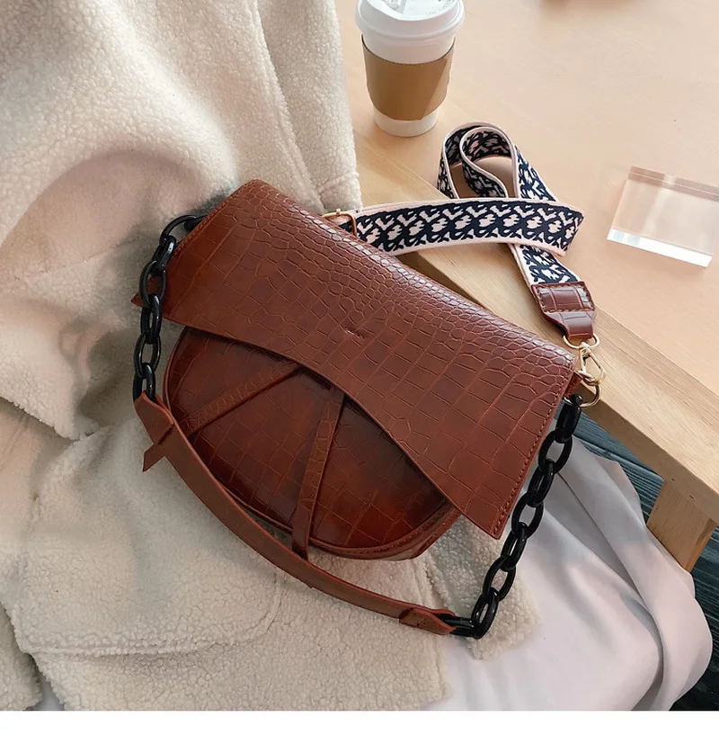 FUNMARDI, винтажные седельные сумки из крокодиловой кожи, женские сумки на плечо с широким ремешком, сумки-мессенджеры из искусственной кожи, женская сумка WLHB2117
