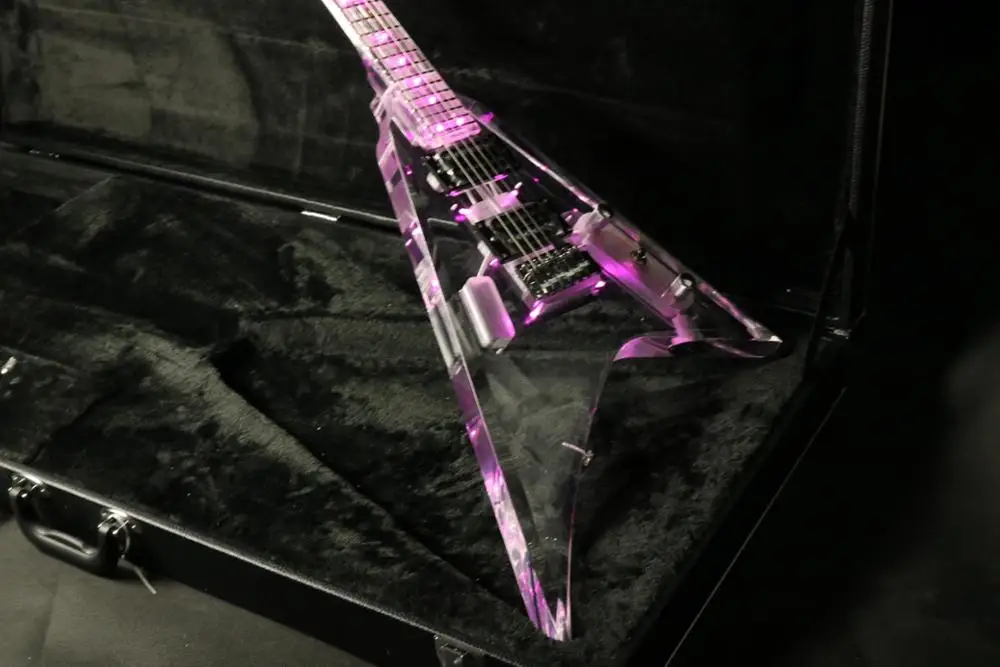 Lzeal акриловый корпус Акриловая электрическая гитара розовая гитара со светодиодами HH звукосниматели tremolo мост акриловая гитара