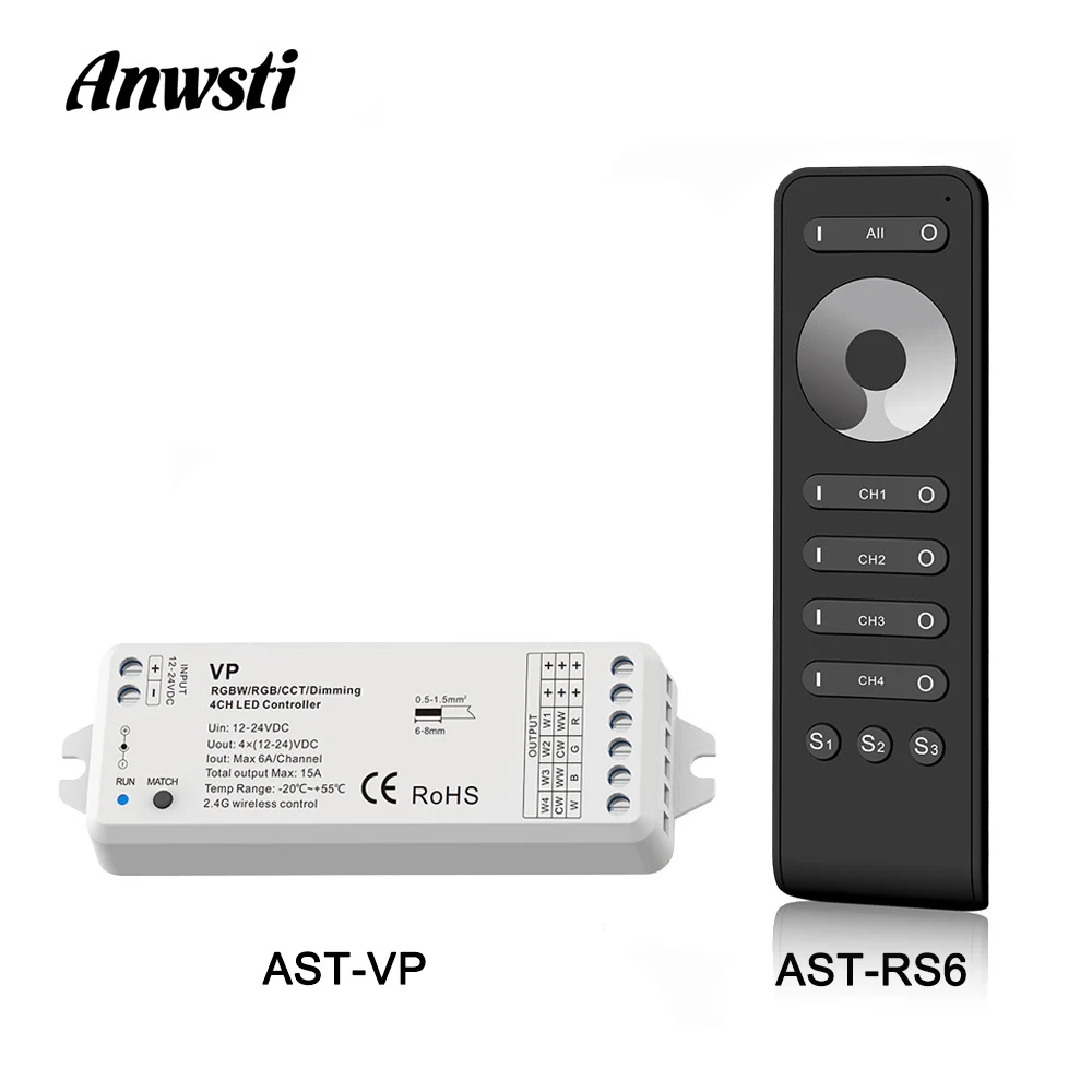 

4 Channel LED Dimmer 12V 24V DC 15A PWM Wireless RF 2.4G Remote Controller 4 Way LED Dimmer Switch for Single Color LED Strips