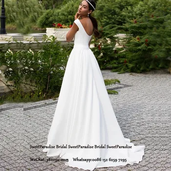 

Cheap Wedding Dress White Long A Line Scoop Neck Sleeveless Sweep Train Customize Bridal Dresses Vestido De Noiva