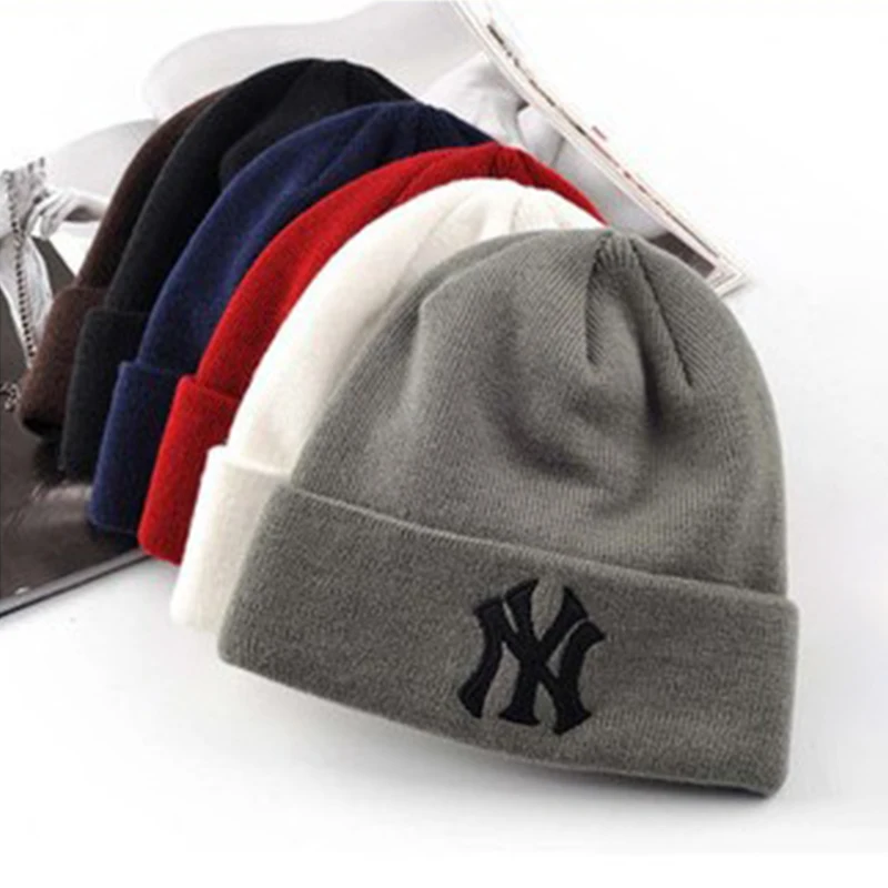 

Winter Beanie Hat Embroidery Wool Warm Skullies Knitted Beanies Hats For Women Men Solid Outdoor Hip-Hop Unisex Fashion Ski Caps