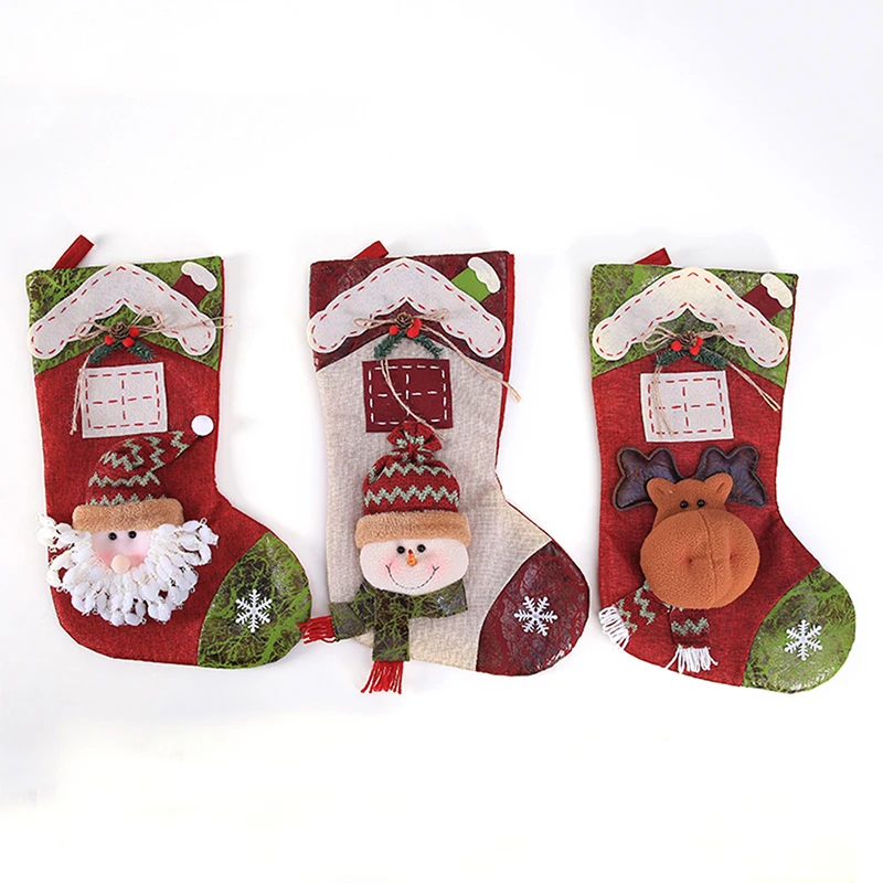 Рождественские чулки Санта-Клауса, Рождественский носок для подарков, висячие украшения, держатели для подарков, украшения для рождественской елки, детский Подарочный мешок для конфет - Цвет: 3PCS N large