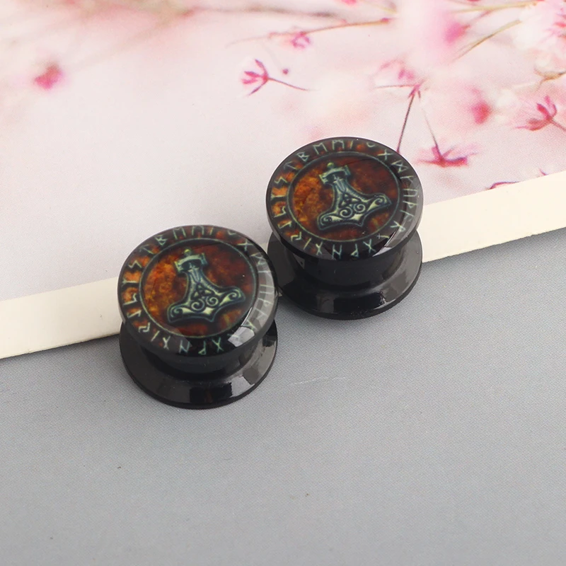 New Arrival Black acrylic internall logo picture ear tunnels and plugs wholesales 4-16mm body piercing earrings gauges stretcher