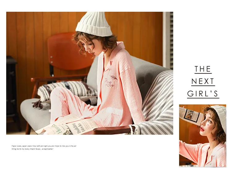 JULY'S SONG женский зимний хлопковый пижамный комплект из 2 предметов ночное белье Мягкий Фламинго с длинными рукавами Женская Осенняя повседневная домашняя одежда