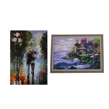 

2 Set Decorative Paintings: 1 Set DIY Painting By Numbers Beach & 1 Set Paintworks Paint By Number Kits in the Rain Gift