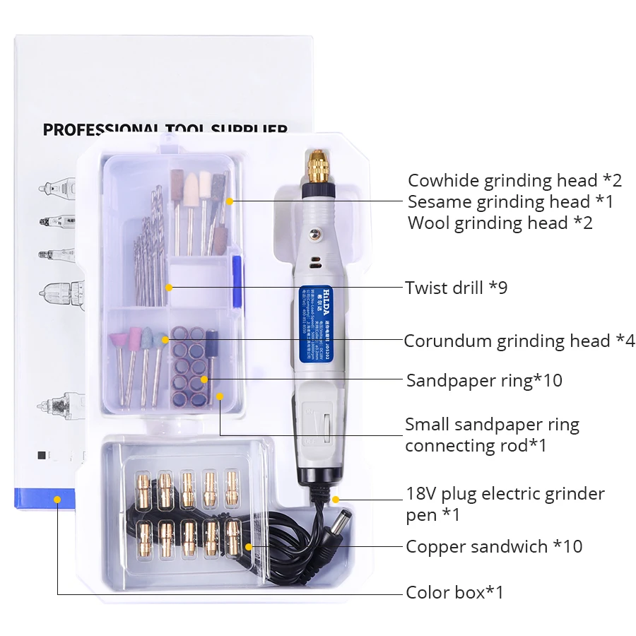 

HILDA 18V Engraving Pen Mini Variable Speed Electric Drill with 40Pcs Accessories Electric Grinder Rotary Tool For Dremel tools