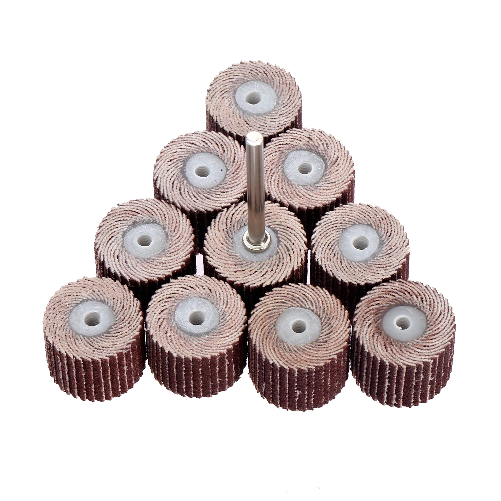 10pcs Grit 240 Emery Cloth Grinding Wheels +1pc Mandrel Sanding Flap Wheel Sandpaper Trimming Buffing Abrasive Rotary Tools