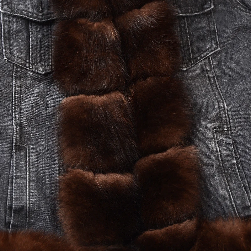 winter natural real fox fur coat Parker rabbit fur lining denim coat jacket jeans high spring female natural fur coat thick