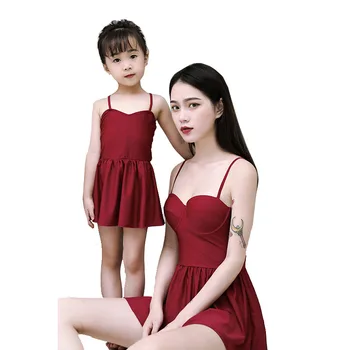 

Mother and Girls Swimming Clothing Super Quality Solid One-piece Family Holiday Swim Set Mom and Daughter Summer Swimwear Suit